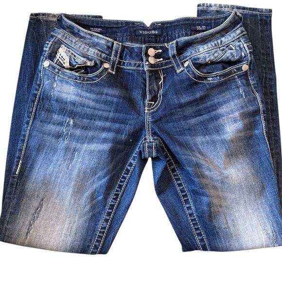 Vigoss Chelsea Boyfriend Jeans – Size 5/6 – Distressed Dark/ Light Wash - Picture 1 of 11